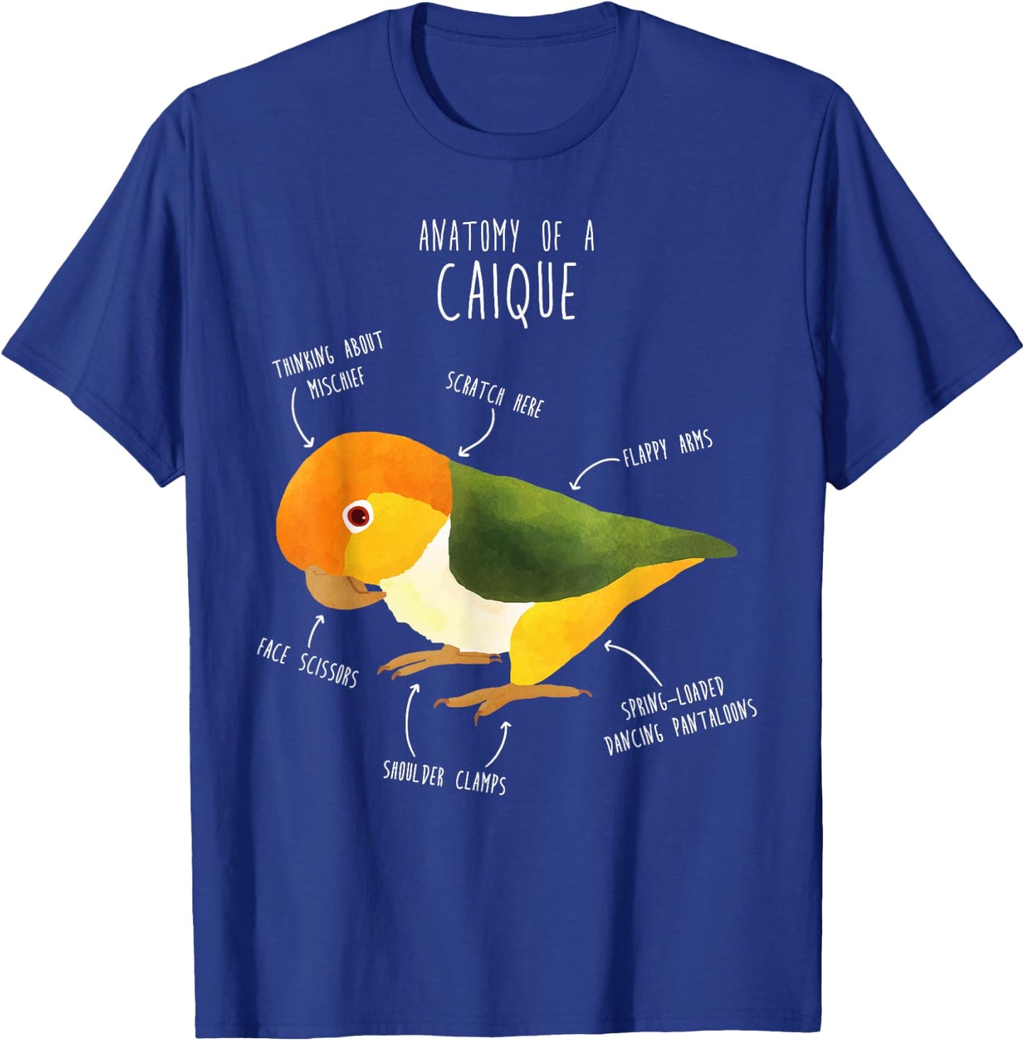 Cool Bird Gifts Anatomy of a White-Bellied Caique, Cute Funny Bird Parrot T-Shirt - T-Shirt | Royal