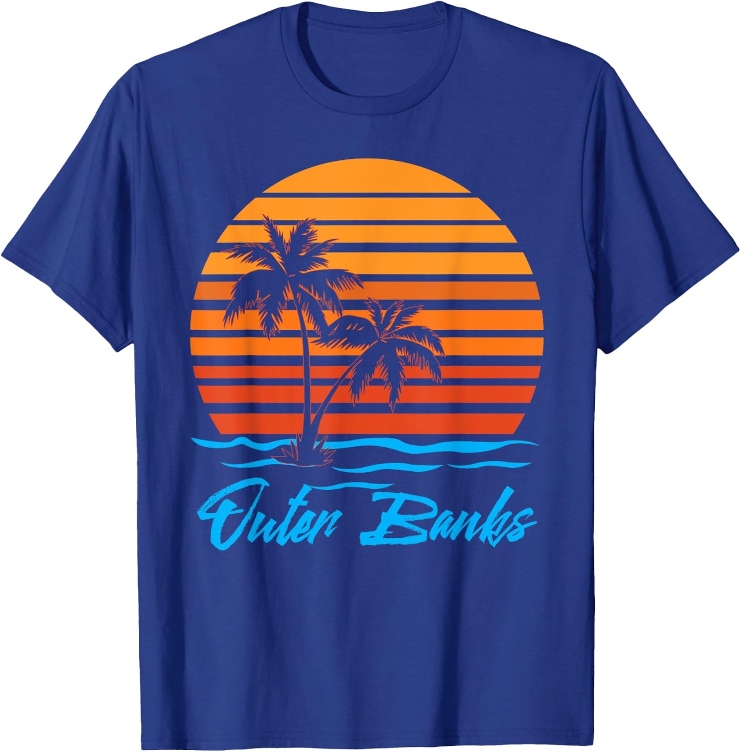 Outer Banks Sunset Palm Trees Beach Vacation Tourist Gifts Men Women Girls Kids T-Shirt - T-Shirt | Royal