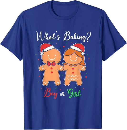 Whats Baking Boy Or Girl Xmas Gingerbread Gender Reveal T-Shirt - T-Shirt | Royal