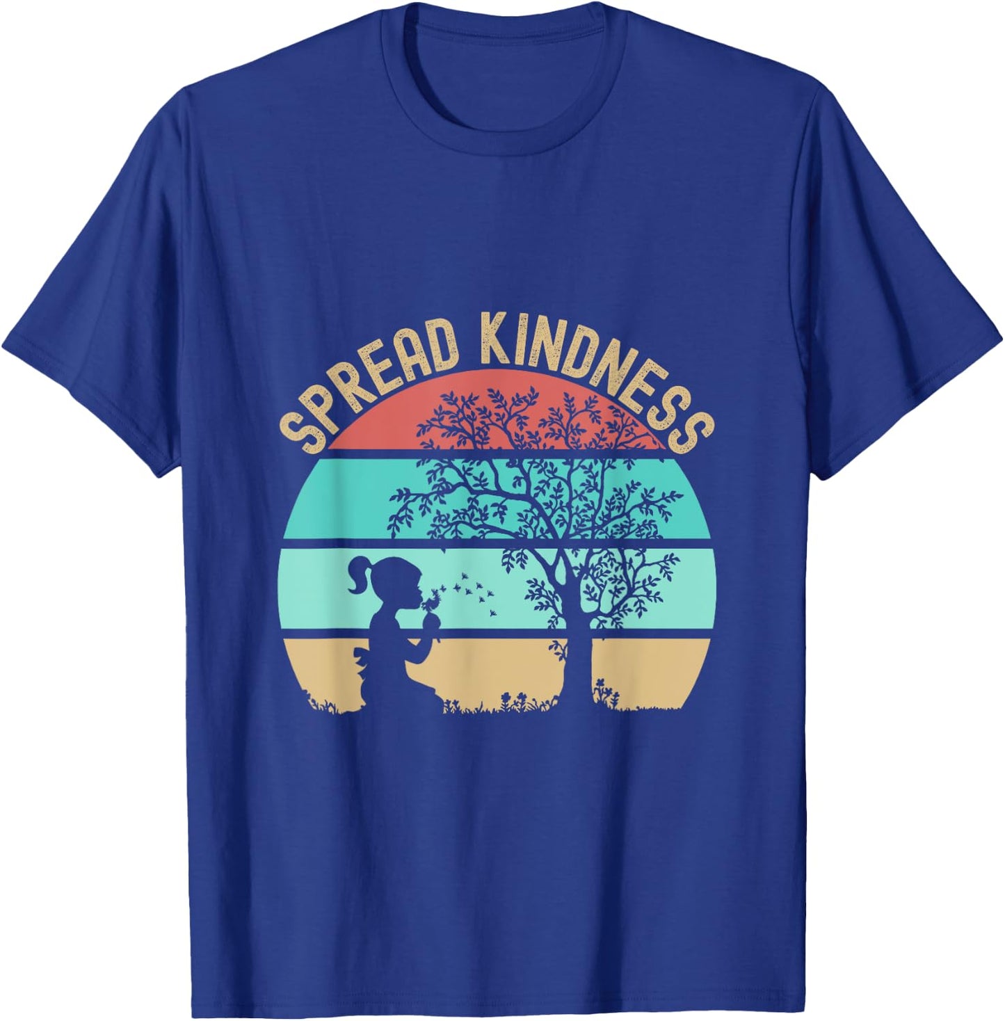 Spread Kindness Dandelions Girl Tree Retro Sunset T-Shirt - T-Shirt | Royal