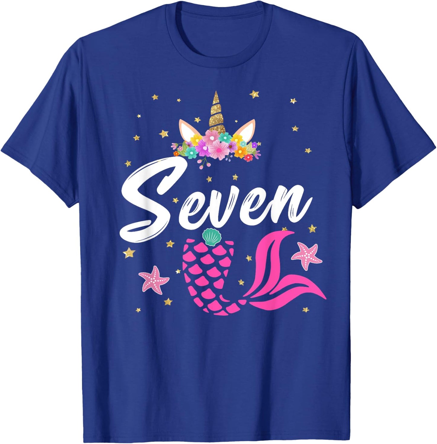 7th Birthday Girl Unicorn Shirt Mermaid Tail 7 Years Old T-Shirt - T-Shirt | Royal