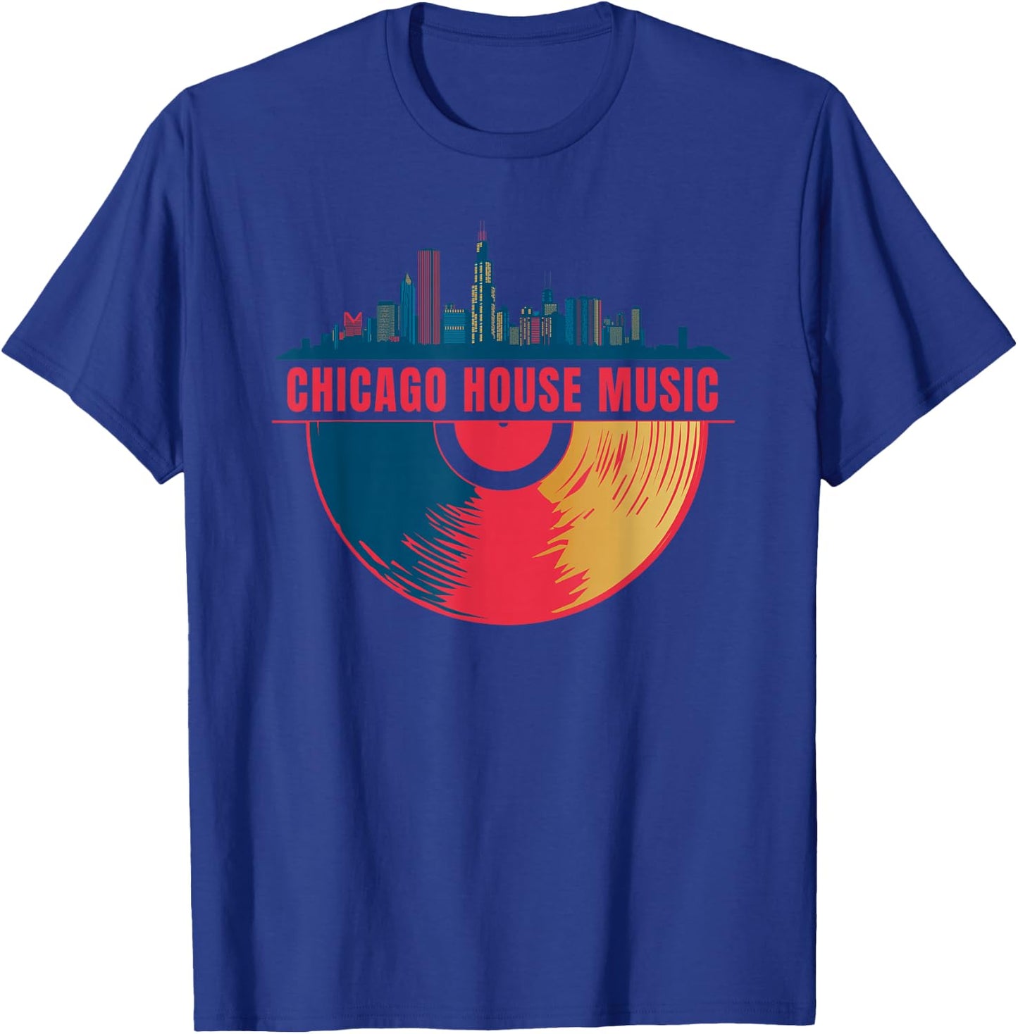 Chicago House Music Vinyl Dj Raver Flag Skyline Apparel T-Shirt - T-Shirt | Royal