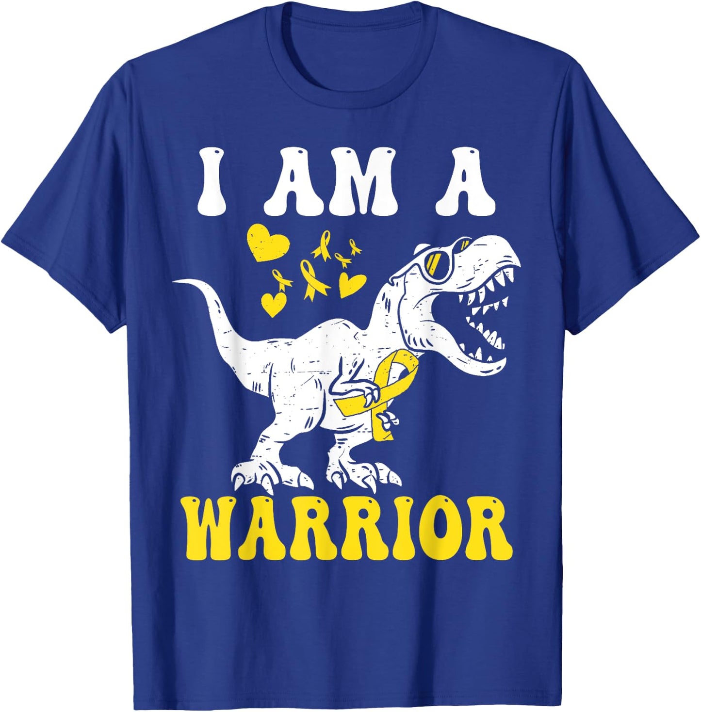 I Am A Warrior Childhood Cancer Awareness Gold Ribbon T-Shirt - T-Shirt | Royal