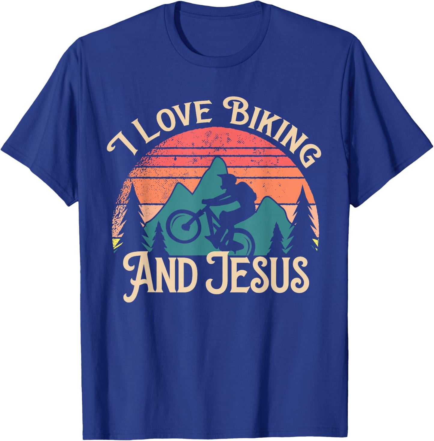 Mountain Bike Cycling Bicycle I Love Biking And Jesus T-Shirt - T-Shirt | Royal
