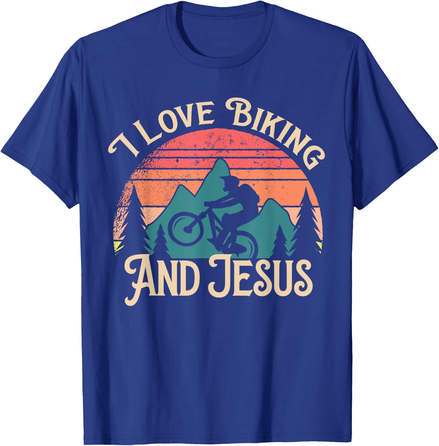 Mountain Bike Cycling Bicycle I Love Biking And Jesus T-Shirt - T-Shirt | Royal