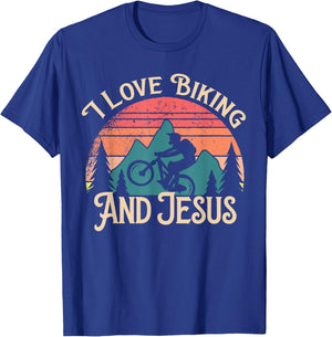 Mountain Bike Cycling Bicycle I Love Biking And Jesus T-Shirt - T-Shirt | Royal