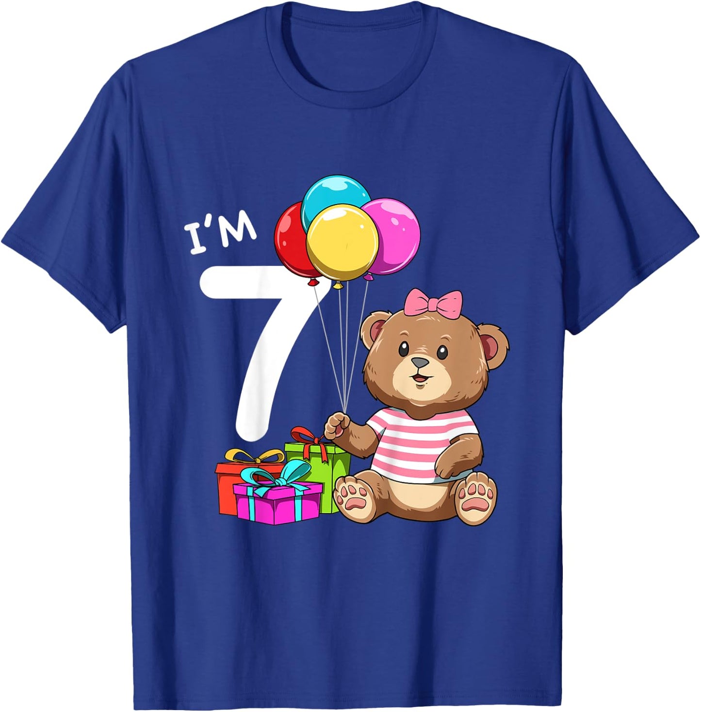 Kids Seventh Birthday Teddy Bear - 7 Year Old Girl T-Shirt - T-Shirt | Royal