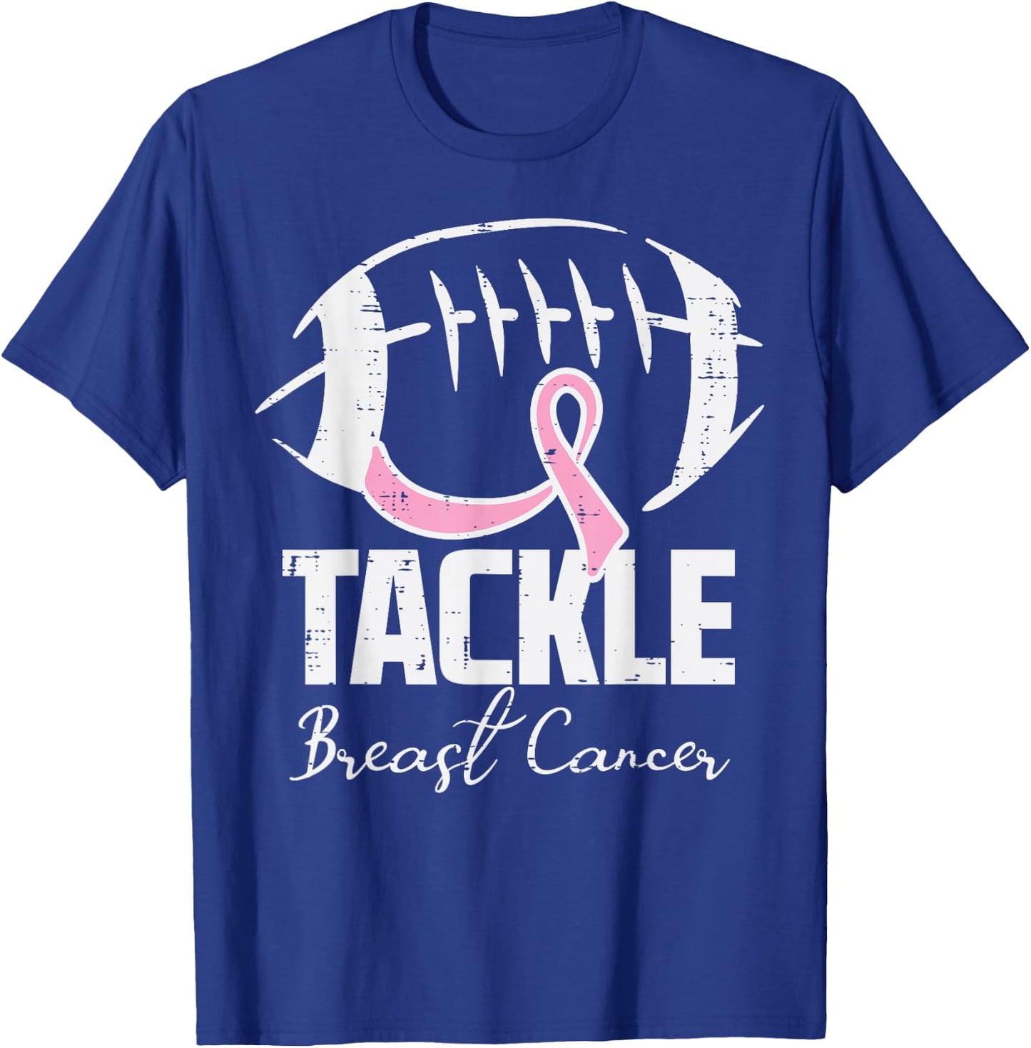 Tackle Breast Cancer Football Pink Ribbon Women Men Kids Boy T-Shirt - T-Shirt | Royal