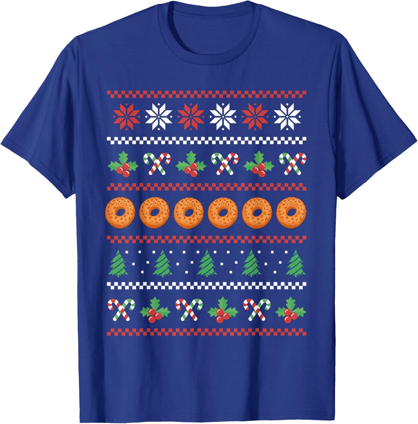 Funny Bagel Ugly Christmas Costume Eating Breakfast Food T-Shirt - T-Shirt | Royal