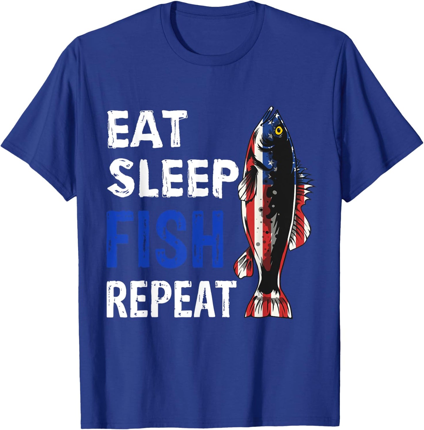 USA Eat Sleep Fish Repeat Funny Gift T-Shirt - T-Shirt | Royal
