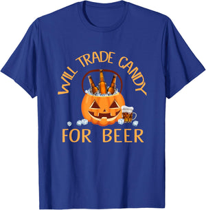 Will trade candy for beer college Halloween costume adult T-Shirt - T-Shirt | Royal