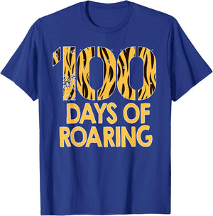 Tiger 100 Days Roaring Funny 100th Day Of School T-Shirt - T-Shirt | Royal