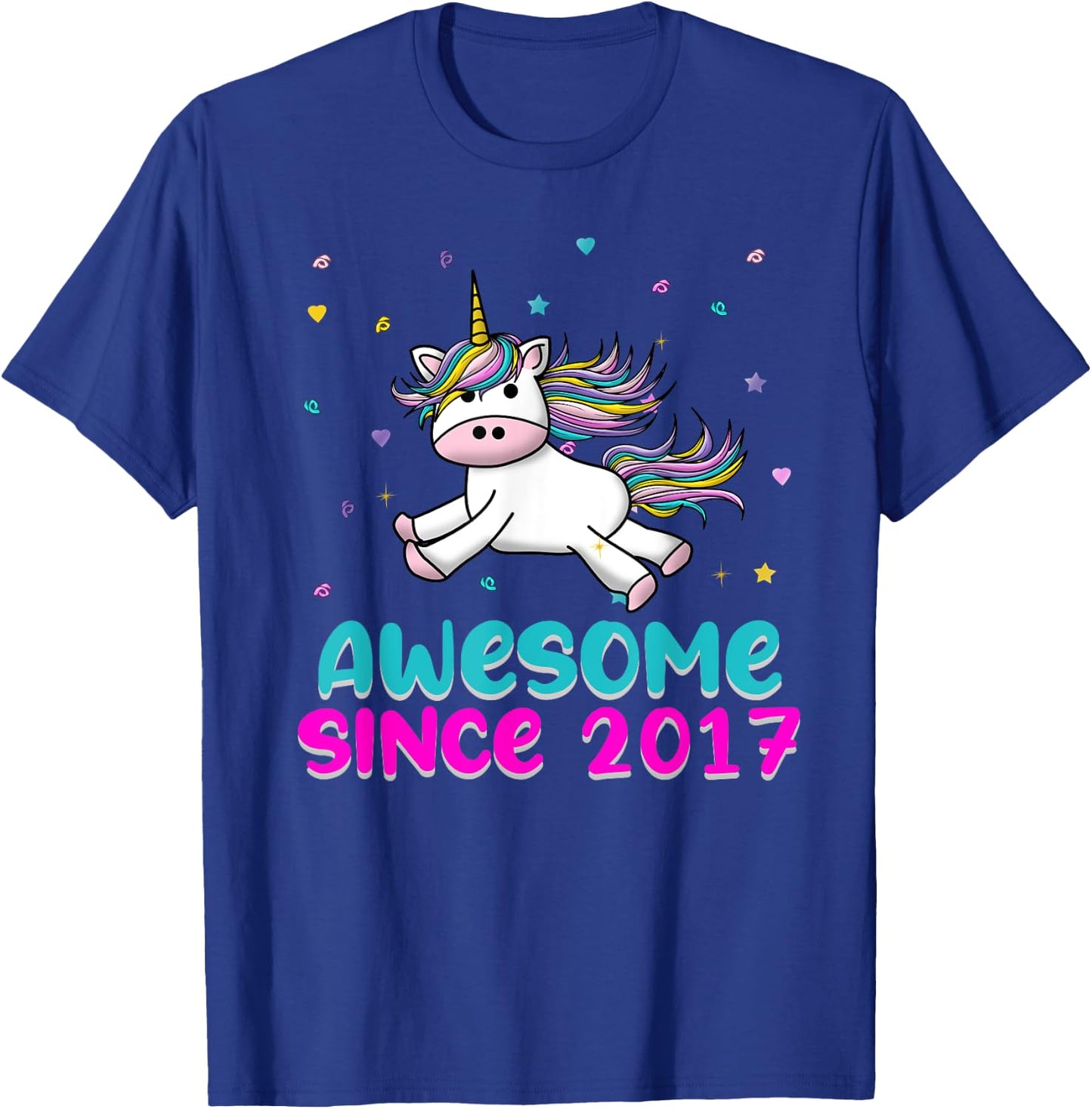 Unicorn Birthday Girl Gift Love Awesome Since 2017 T-Shirt - T-Shirt | Royal