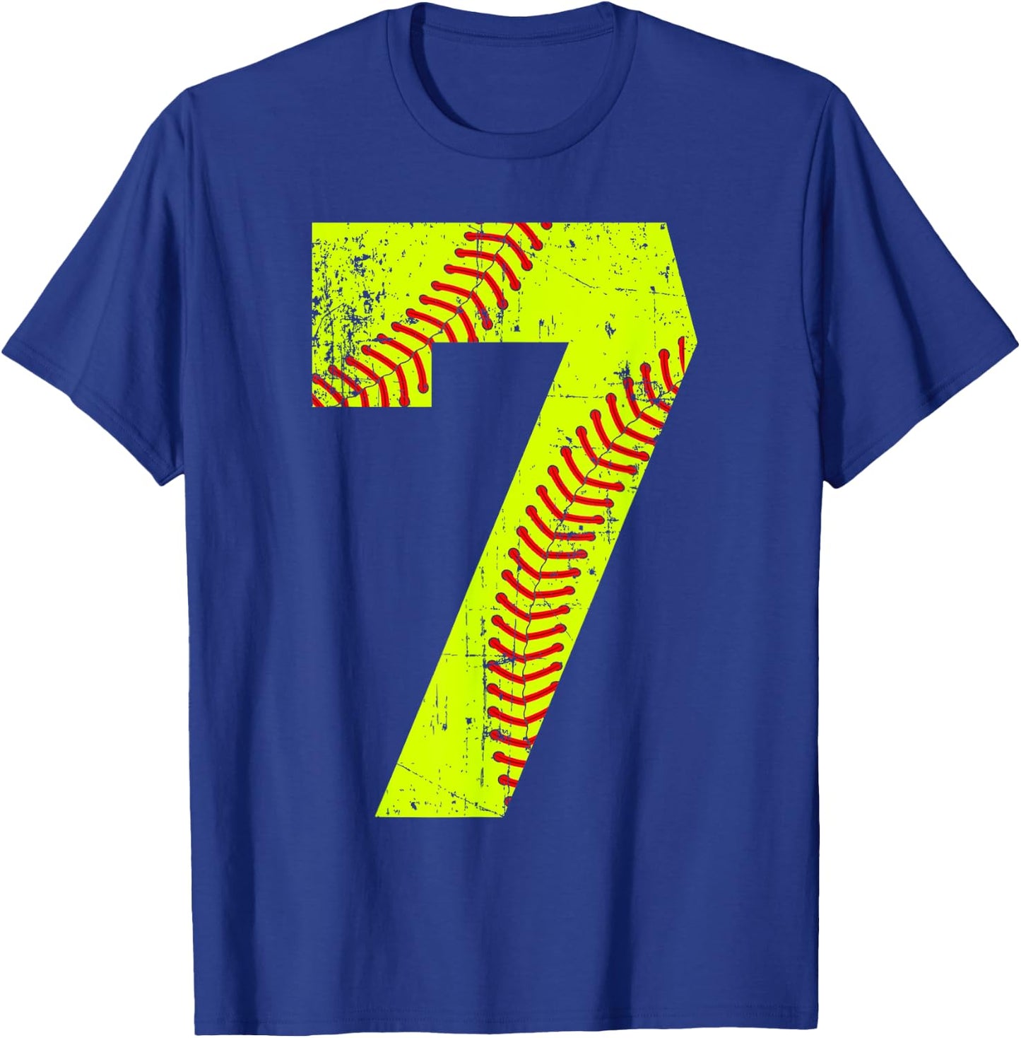 Vintage Softball 7 Jersey Number T-Shirt - T-Shirt | Royal