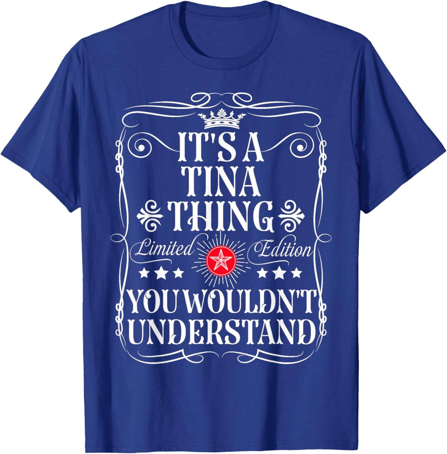 Funny Vintage Tina Name And Gifts Tina Name Its A Tina Thing You Wouldn't Understand -Adults Kids Retro Straight Imported Black Small Party Letter Print Pull On T-Shirt - T-Shirt | Royal