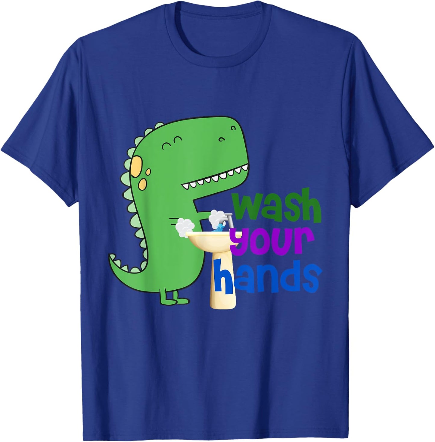 Cute Dino T-Rex Wash Your Hands T-Shirt - T-Shirt | Royal