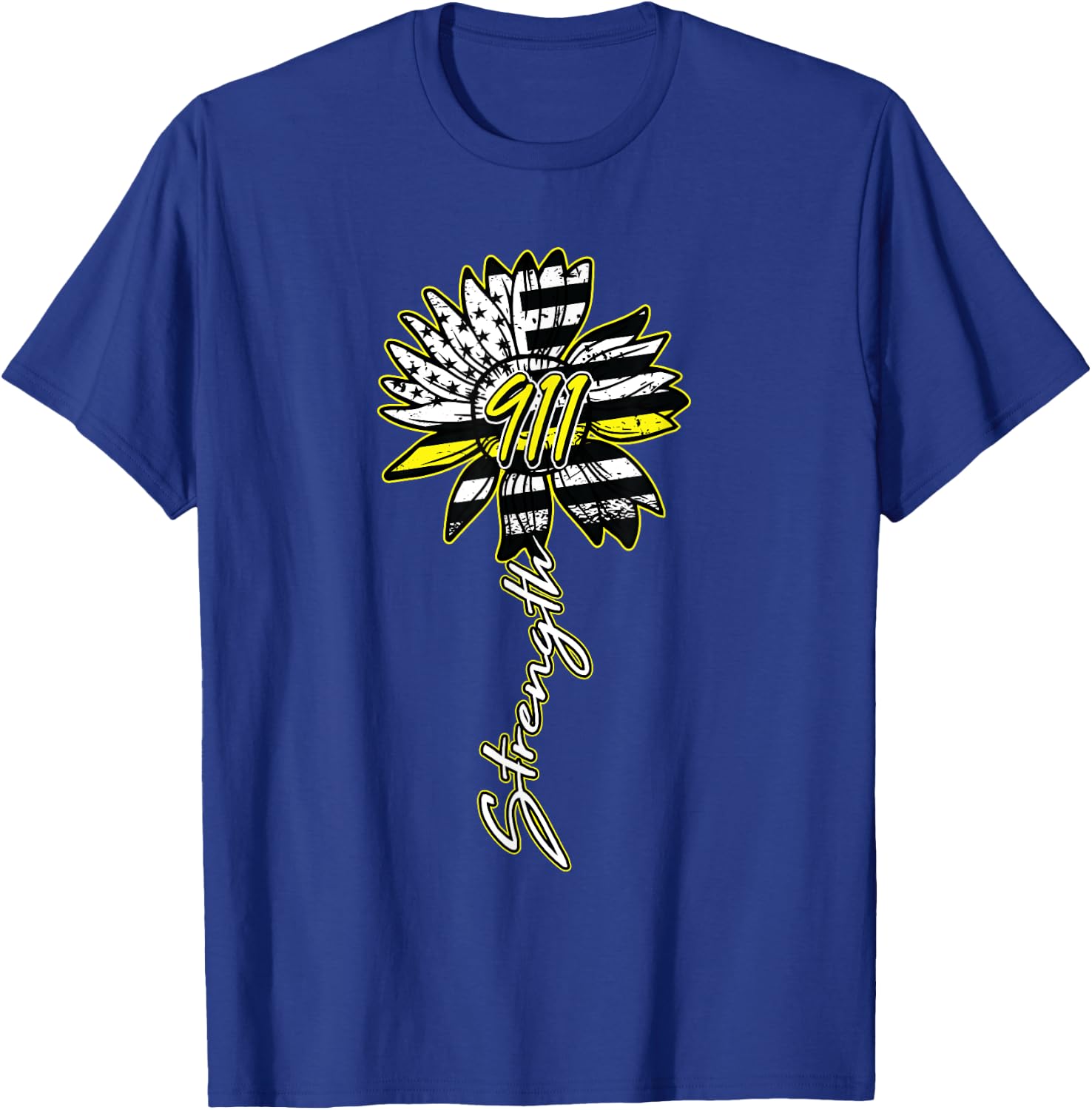 911 Dispatcher American Flag Sunflower Dispatch Operator T-Shirt - T-Shirt | Royal