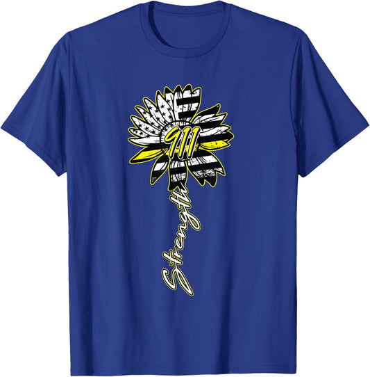 911 Dispatcher American Flag Sunflower Dispatch Operator T-Shirt - T-Shirt | Royal