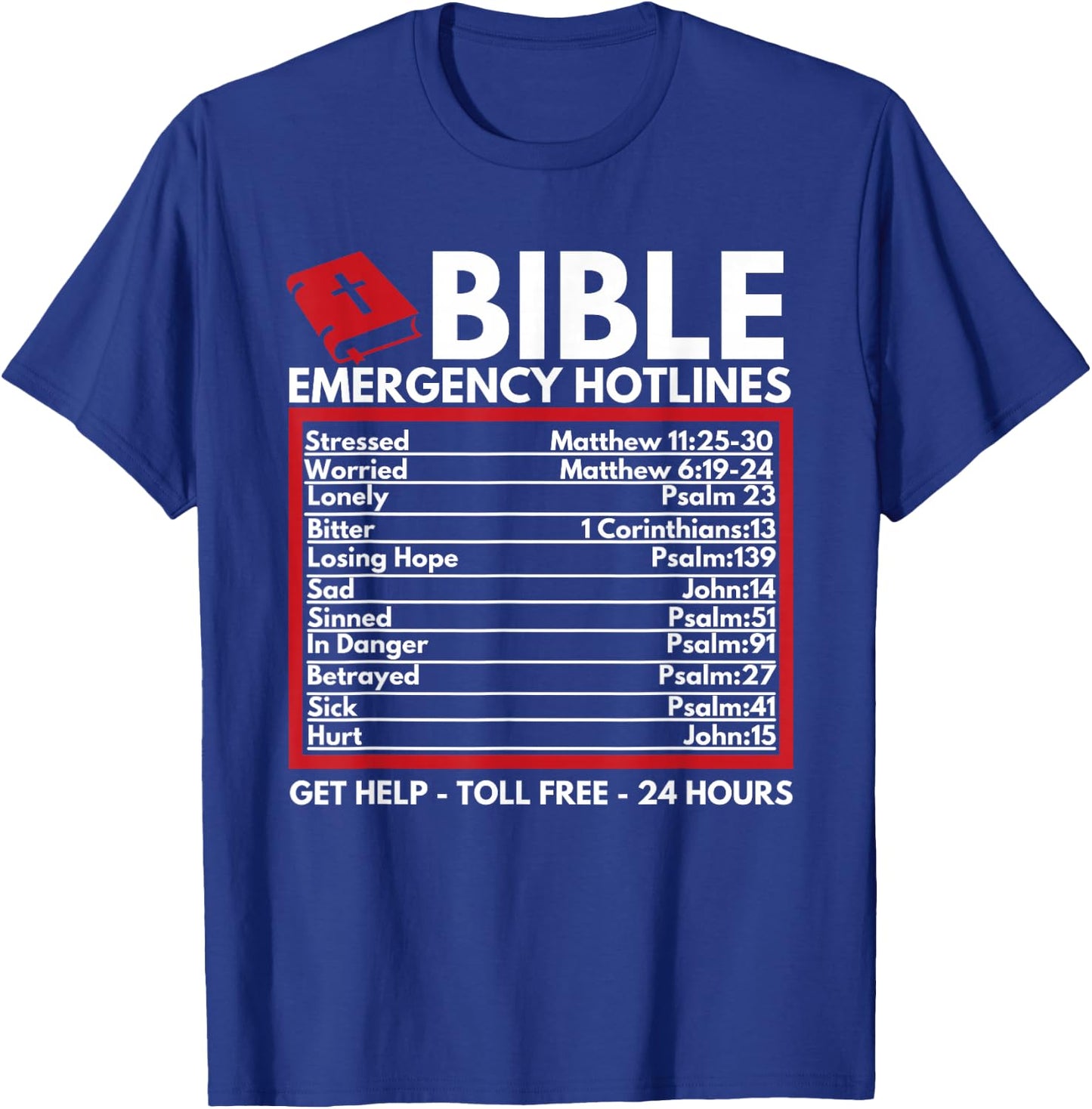 Bible Emergency Numbers - Funny Christian Bible & Jesus T-Shirt - T-Shirt | Royal