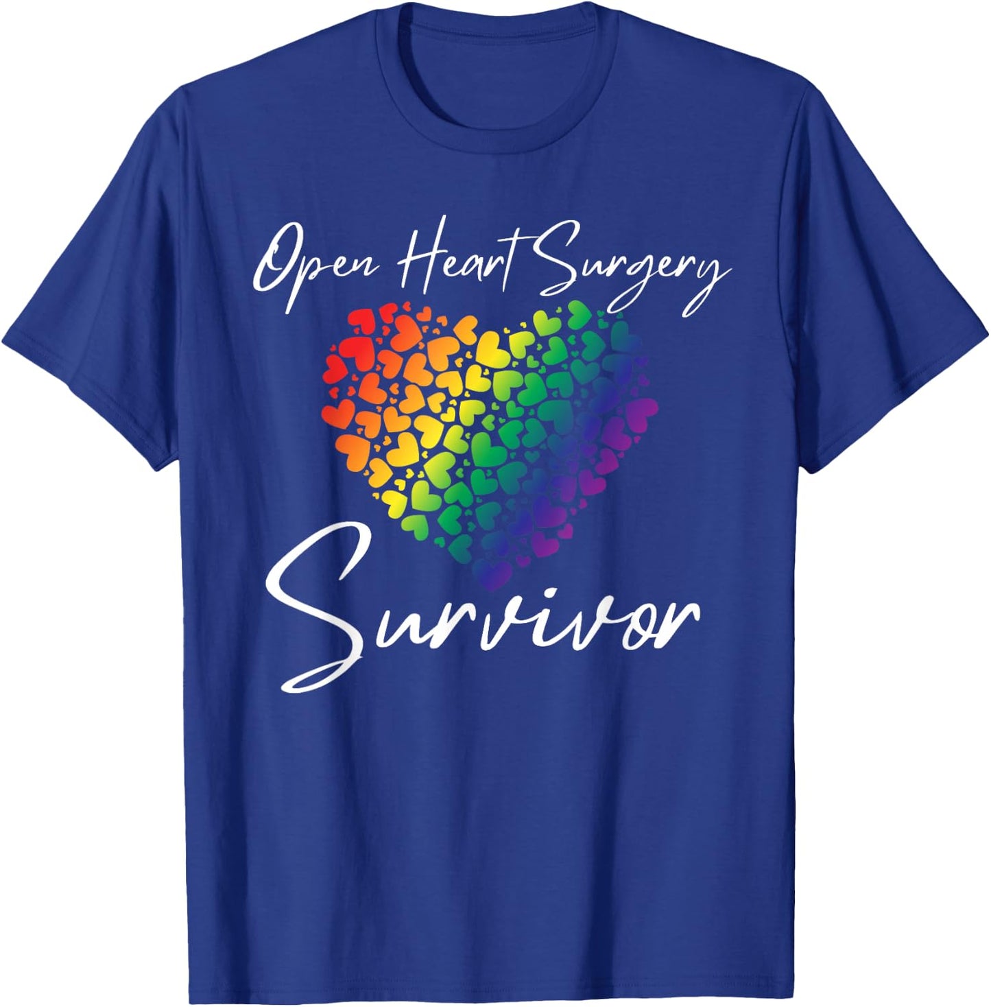 Women's Open Heart Surgery Survivor, Rainbow Hearts T-Shirt - T-Shirt | Royal