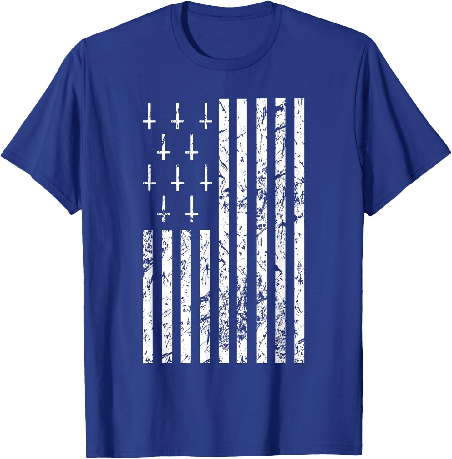 Upside Down Cross Occult Symbol Satanic American Flag T-Shirt - T-Shirt | Royal