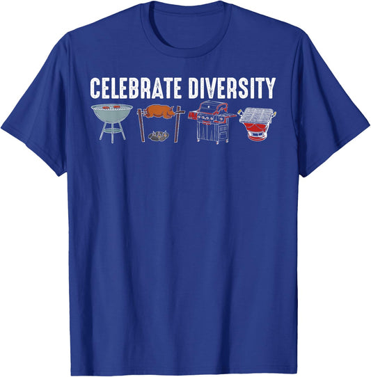 Funny Grilling BBQ Smoker Gift Men Women Celebrate Diversity T-Shirt - T-Shirt | Royal