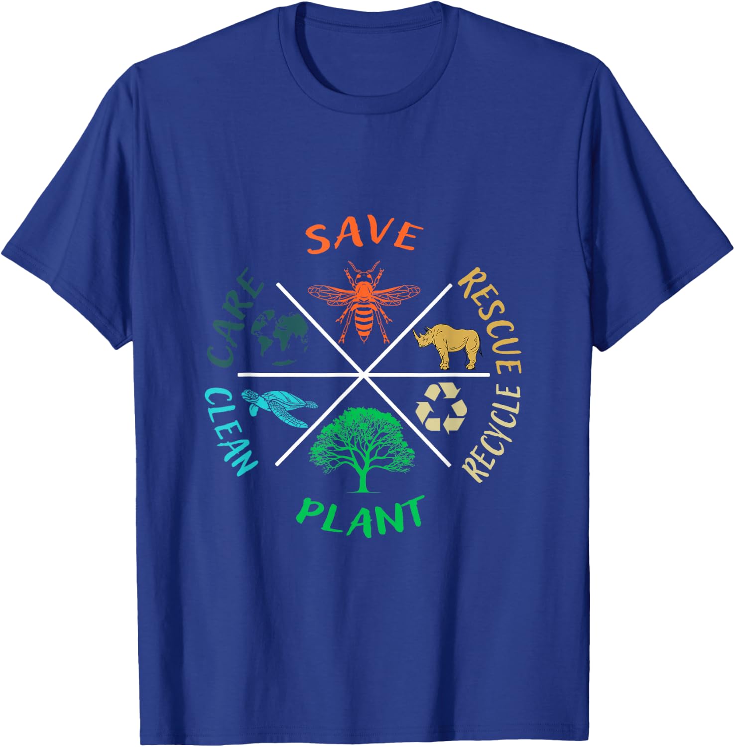 Earth Day Save the Bees Plant More Trees Clean the Seas T-Shirt - T-Shirt | Royal