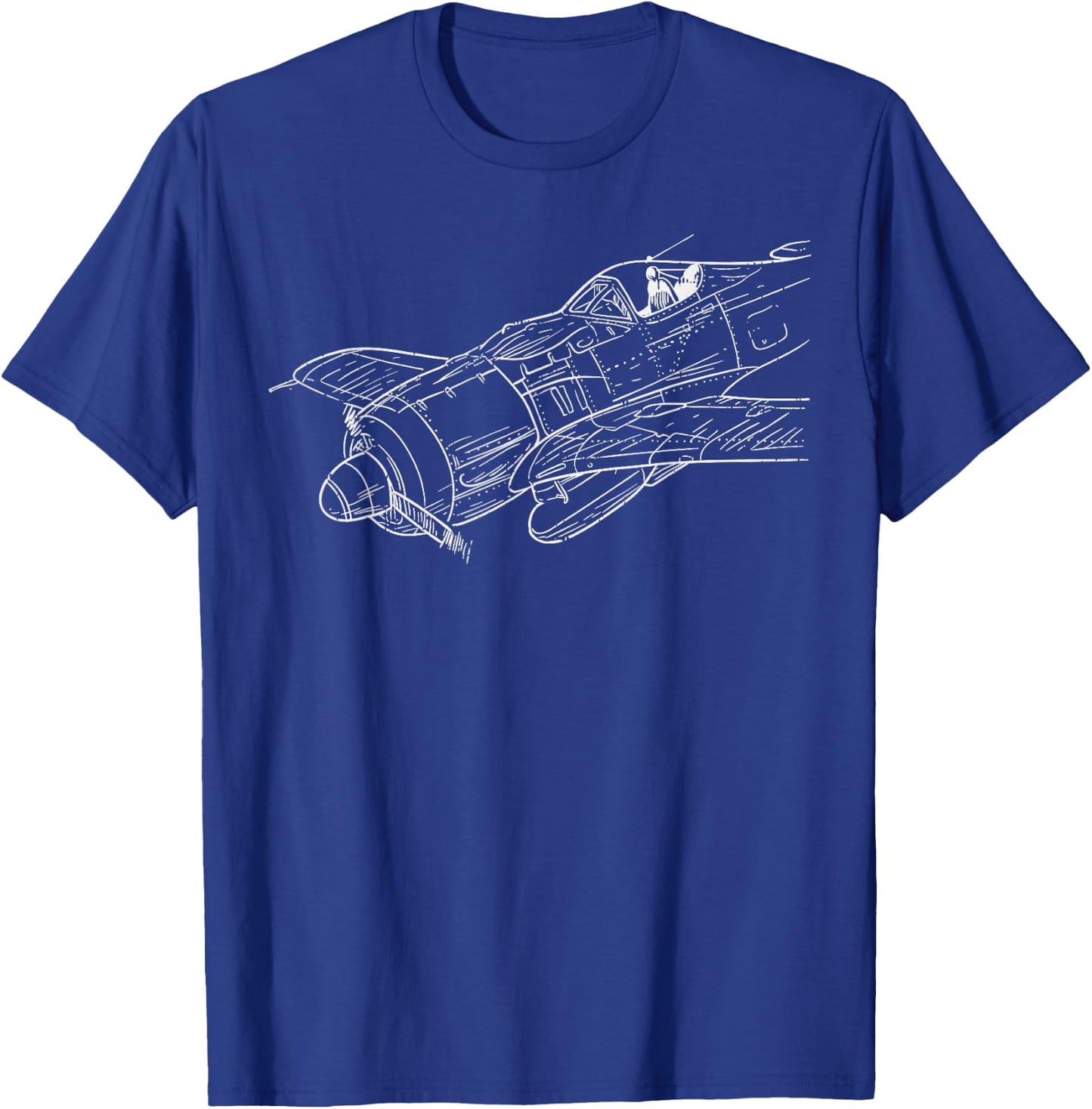 Plane Sketch Vintage Aircraft Aviation Pilot Aviator Gift T-Shirt - T-Shirt | Royal