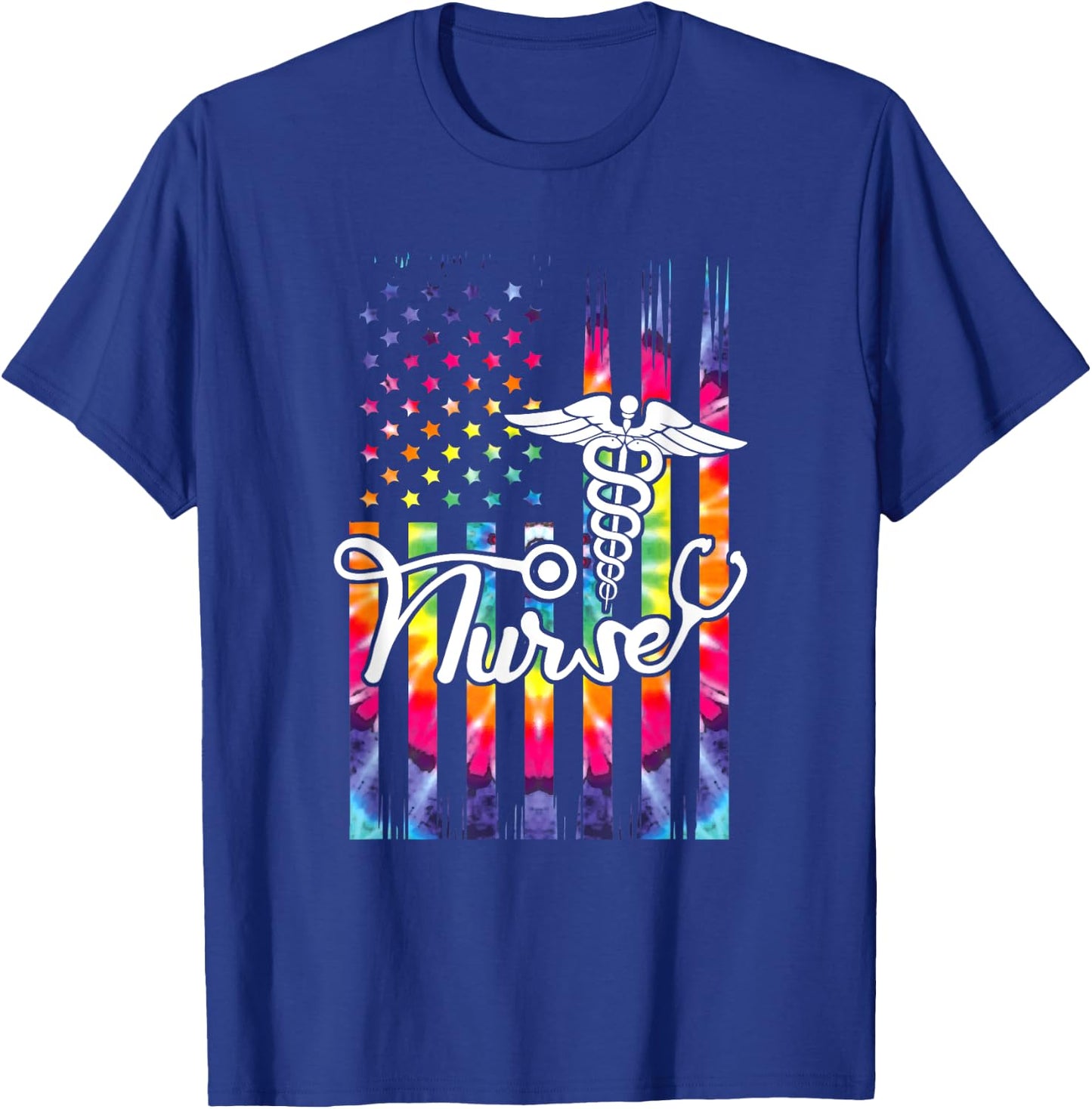 Nurse American Flag US Patriotic Hippie Nursing T-Shirt - T-Shirt | Royal
