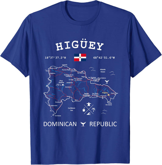 HIGUEY Dominican Republic Flag Travel Map Coordinates T-Shirt - T-Shirt | Royal