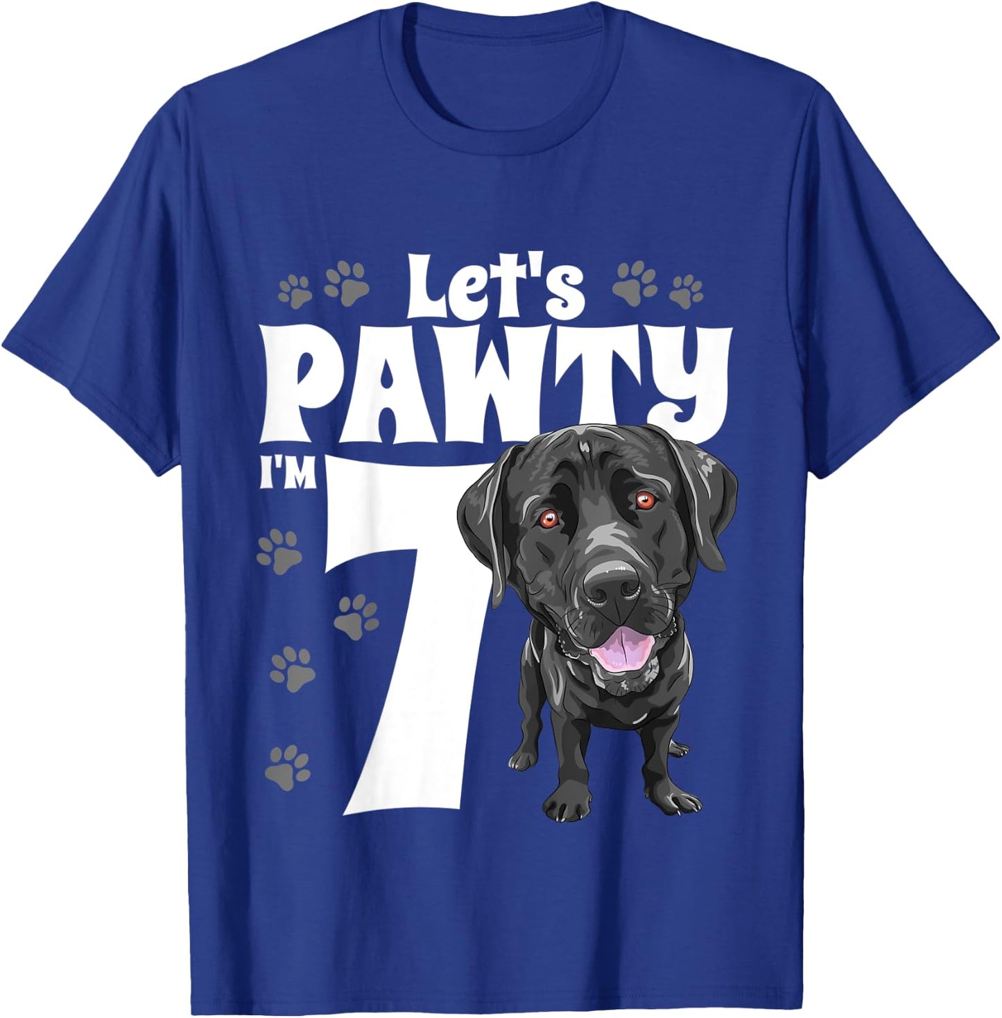 7 Year Old Black Lab Dog Birthday Pawty Labrador 7th Gift Kids T-Shirt - T-Shirt | Royal