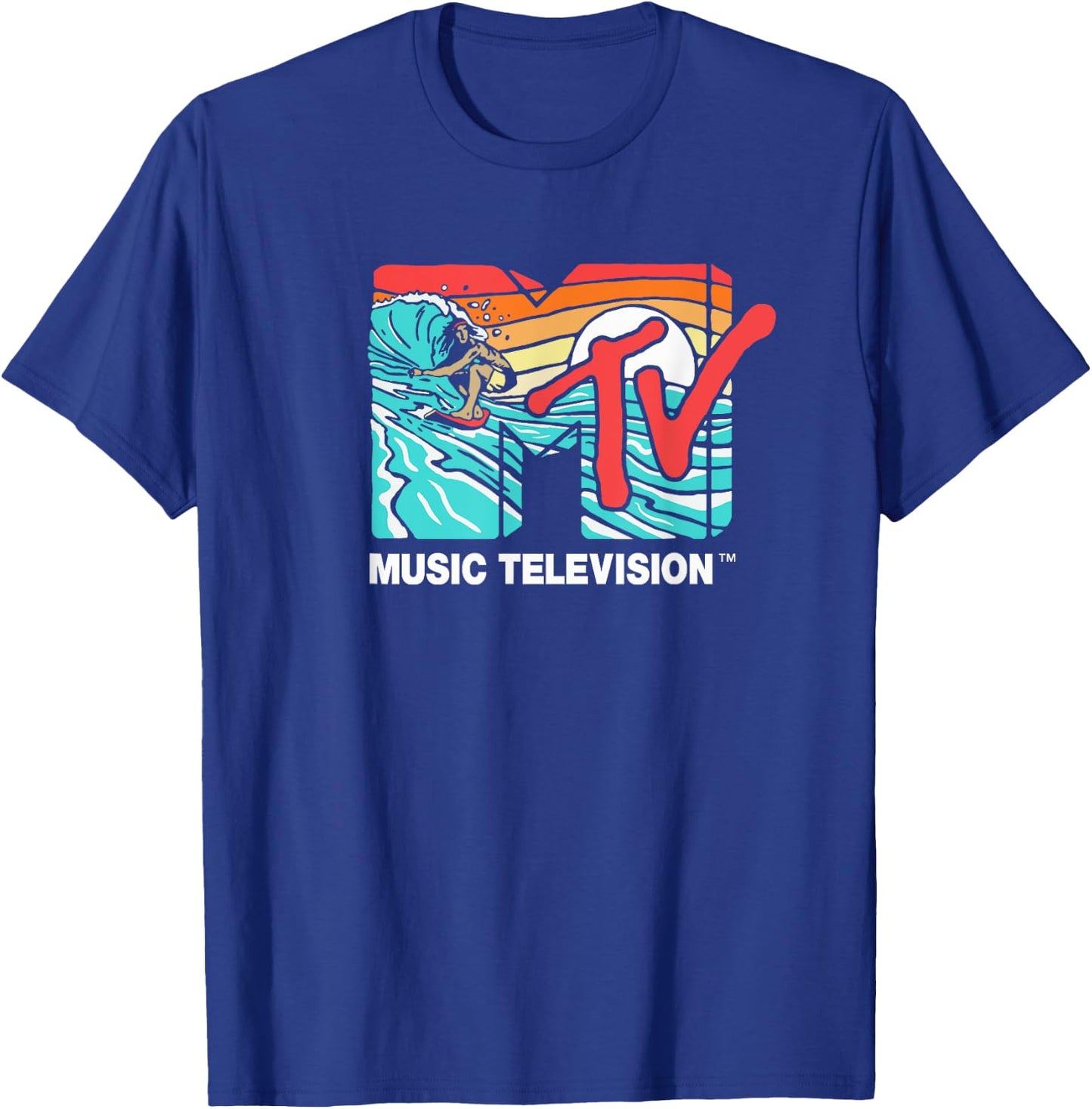 Mademark x MTV - MTV Catch a Wave MTV Surfer Logo Retro Graphic T-Shirt - T-Shirt | Royal