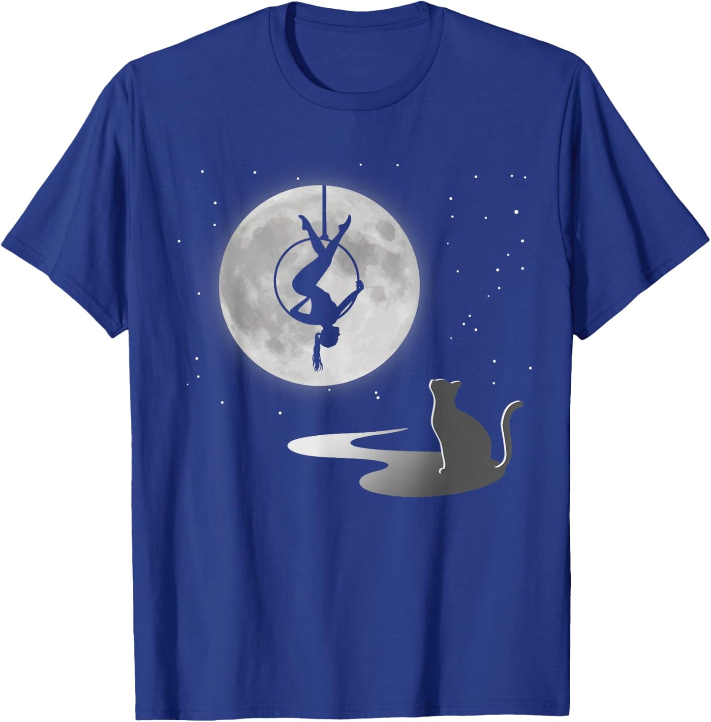 Fly Aerial Yoga Hoop Lyra, Stars Moon Cat Lover, Novelty T-Shirt - T-Shirt | Royal