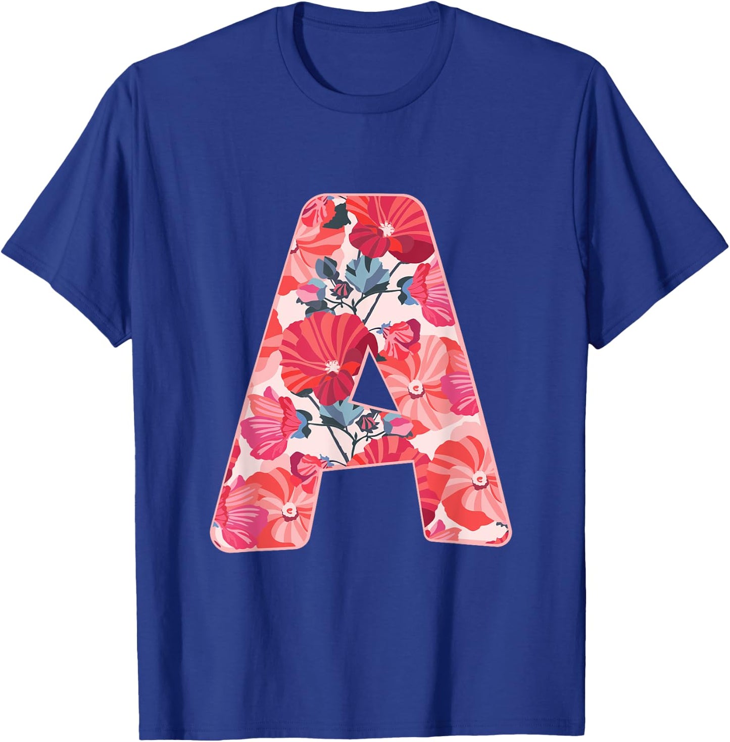 Letter a Sign Alphabet Last Name Vowel Flower Nature Gift T-Shirt - T-Shirt | Royal