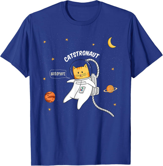 Catstronaut - Cute Astronaut Cat Flying in Space Men Women Girls Kids T-Shirt - T-Shirt | Royal