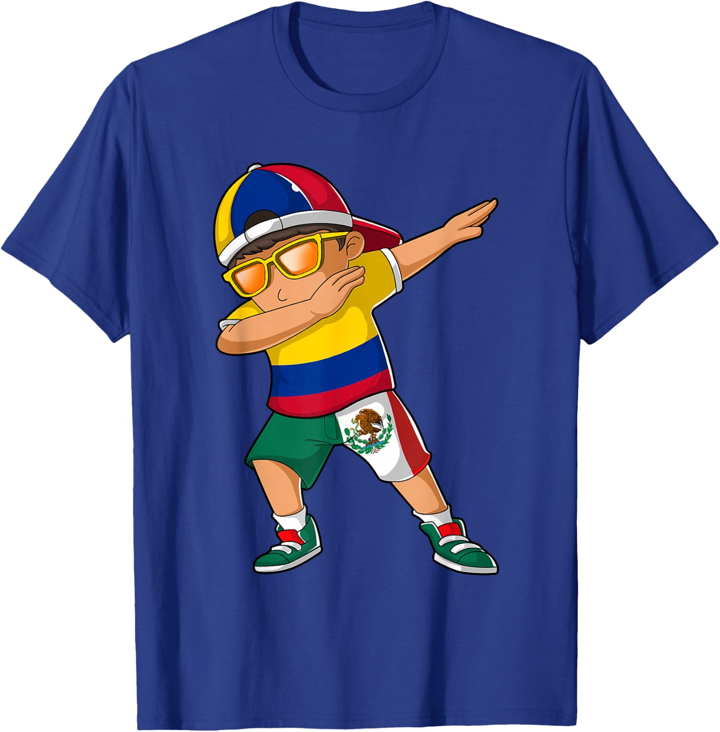 Half Colombian Half Mexican Boy Colombia Mexico Flag T-Shirt - T-Shirt | Royal