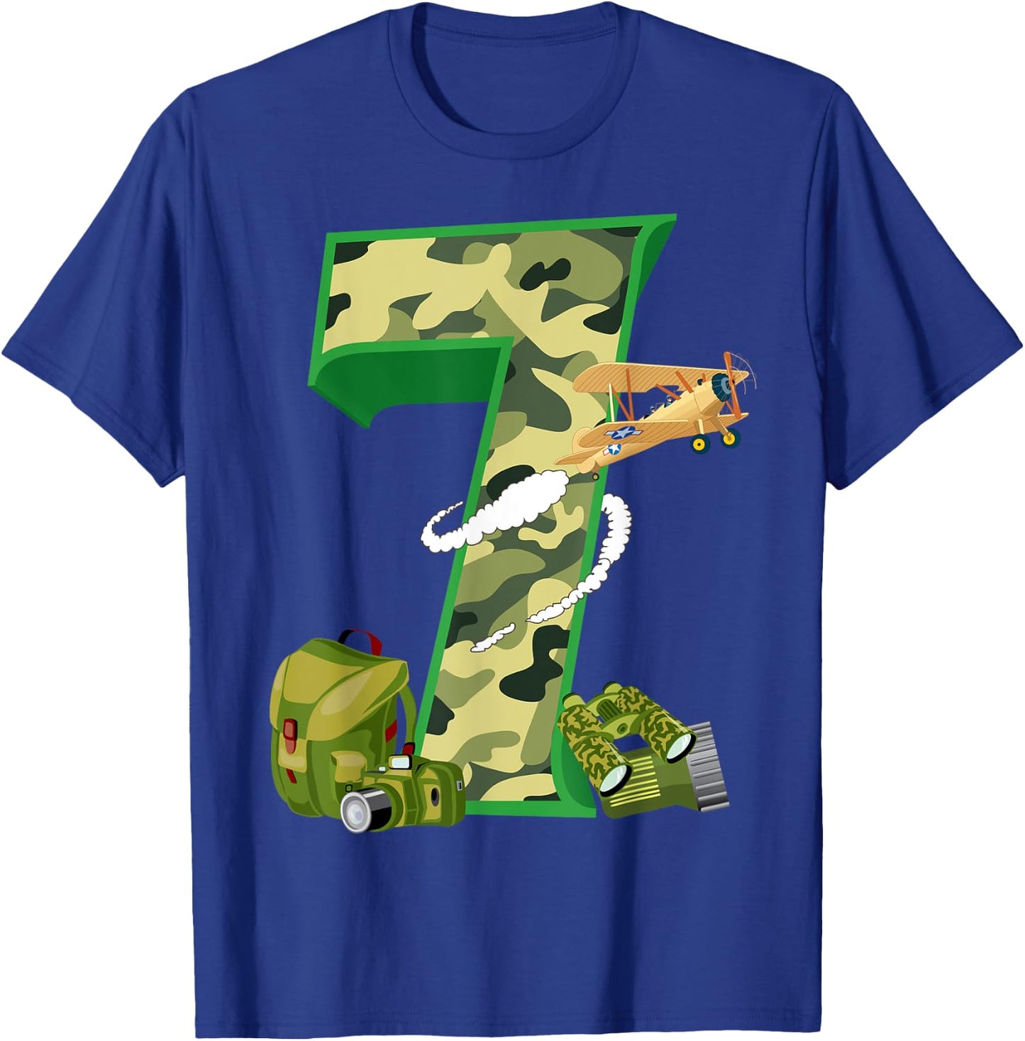 Funny Camouflage 7th Birthday Gift Boys Girls Cool Army T-Shirt - T-Shirt | Royal