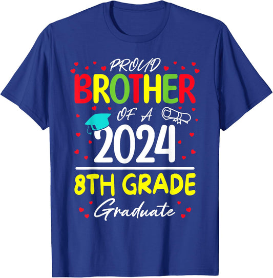Proud Brother of 2024 8th Grade Graduate Family Matching T-Shirt - T-Shirt | Royal