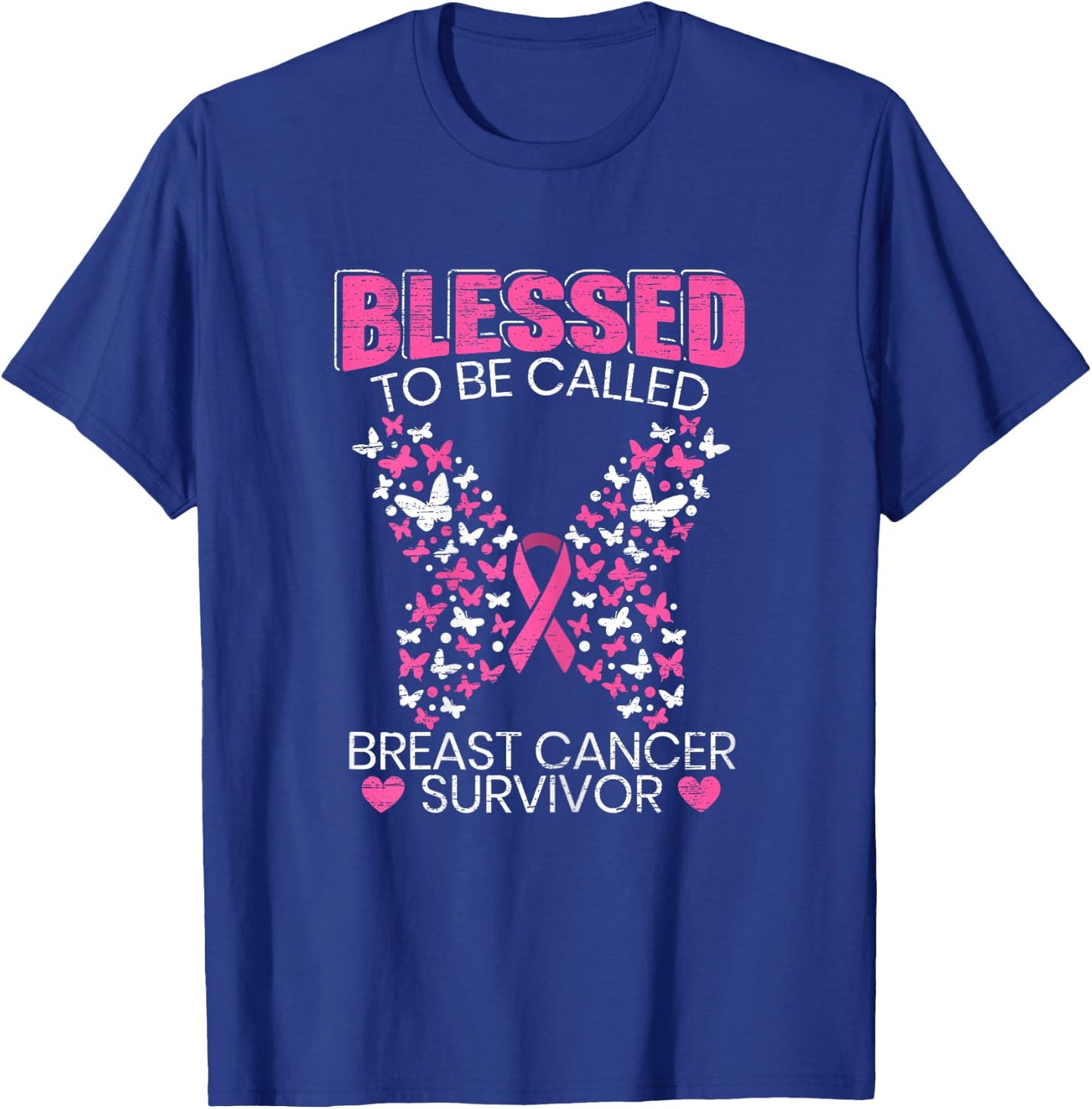 Blessed To Be Called Breast Cancer Survivor Pink Butterfly T-Shirt - T-Shirt | Royal