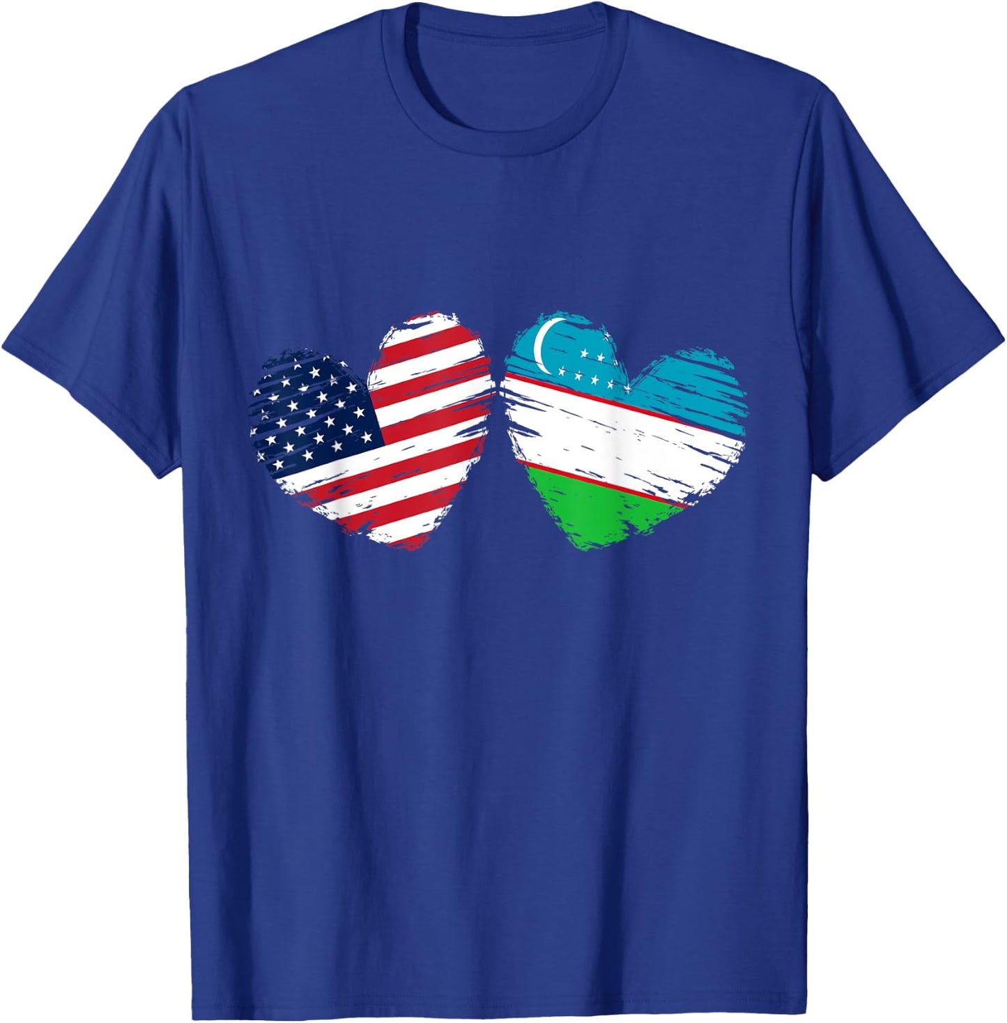 USA Uzbekistan Flag Heart Valentines Day Uzbek American T-Shirt - T-Shirt | Royal