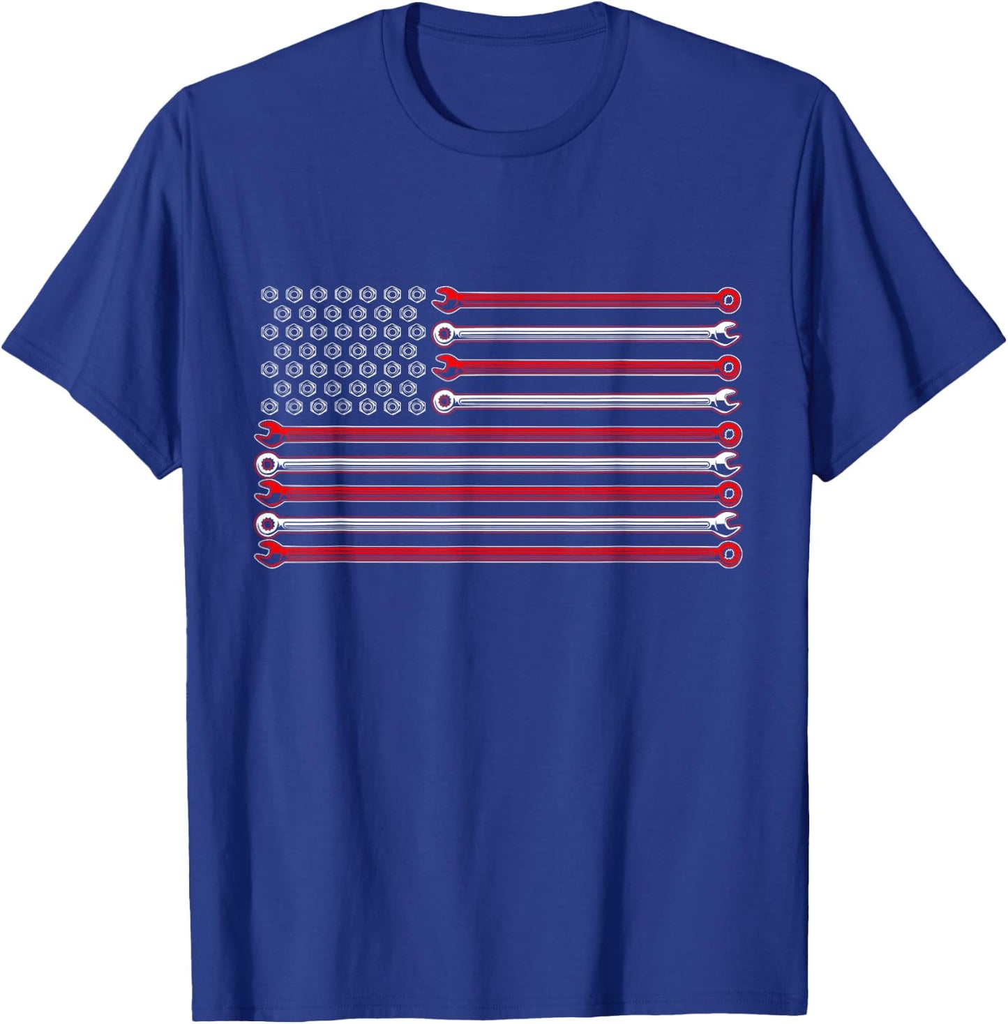 American Flag Wrenches Patriotic Car Lover Mechanic Carguy T-Shirt - T-Shirt | Royal