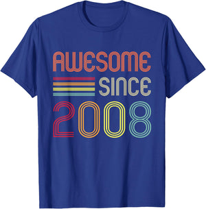 Awesome Since 2008 14th Birthday Retro Short Sleeve T-Shirt - T-Shirt | Royal