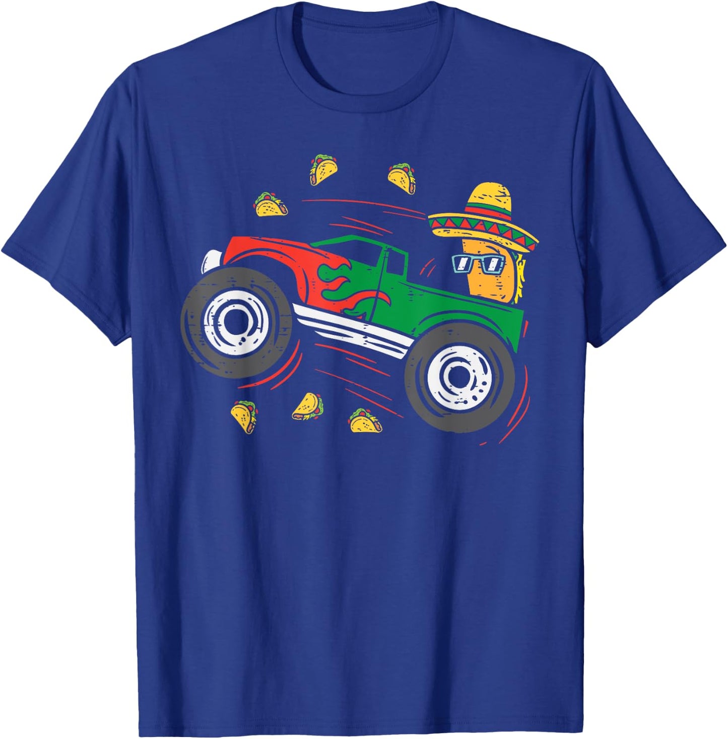 Tacos Riding Mexican Monster Truck Cinco De Mayo Kids Boys T-Shirt - T-Shirt | Royal