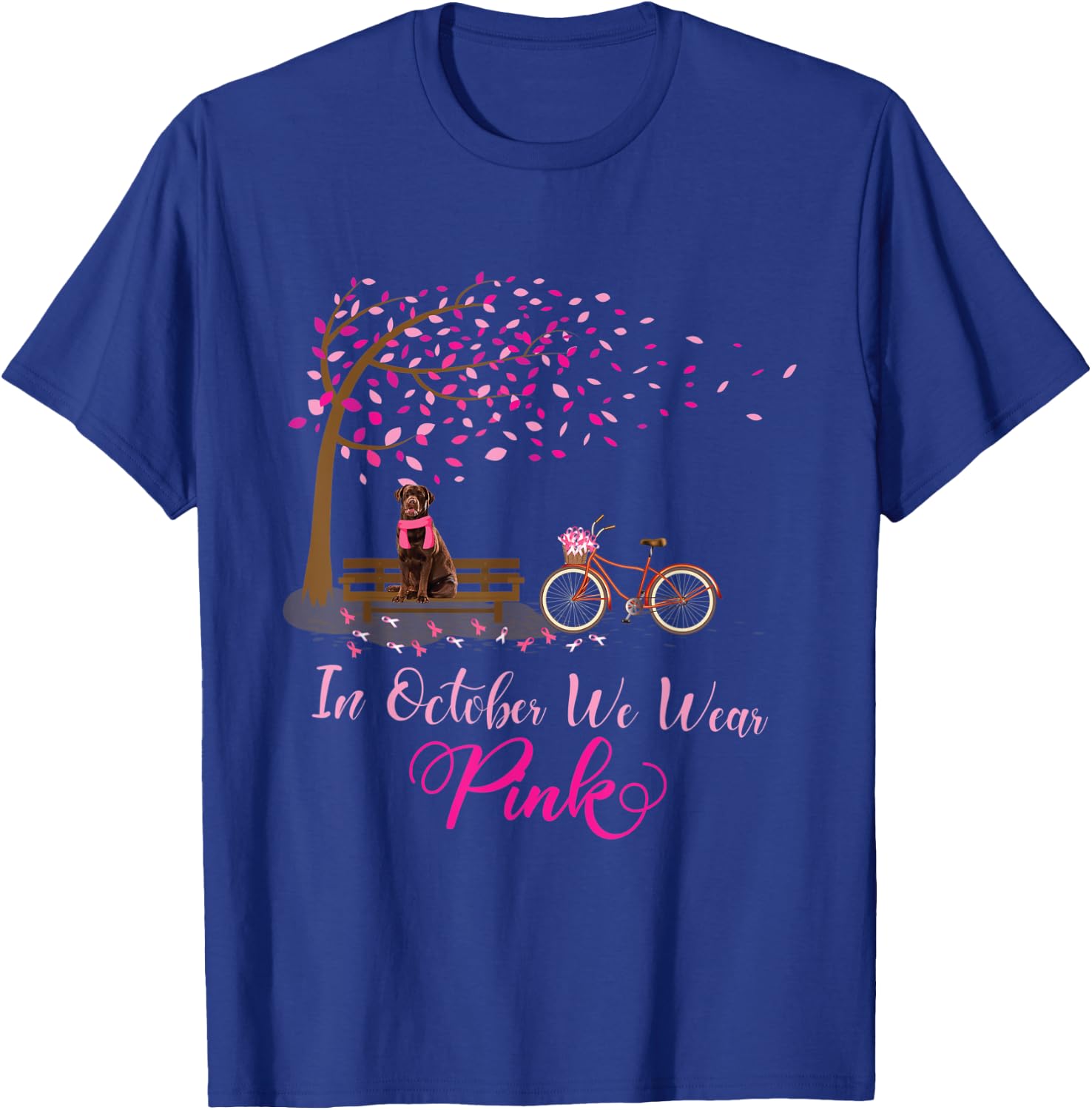 In October We Wear Pink Labrador Fall Leaves Breast Cancer T-Shirt - T-Shirt | Royal