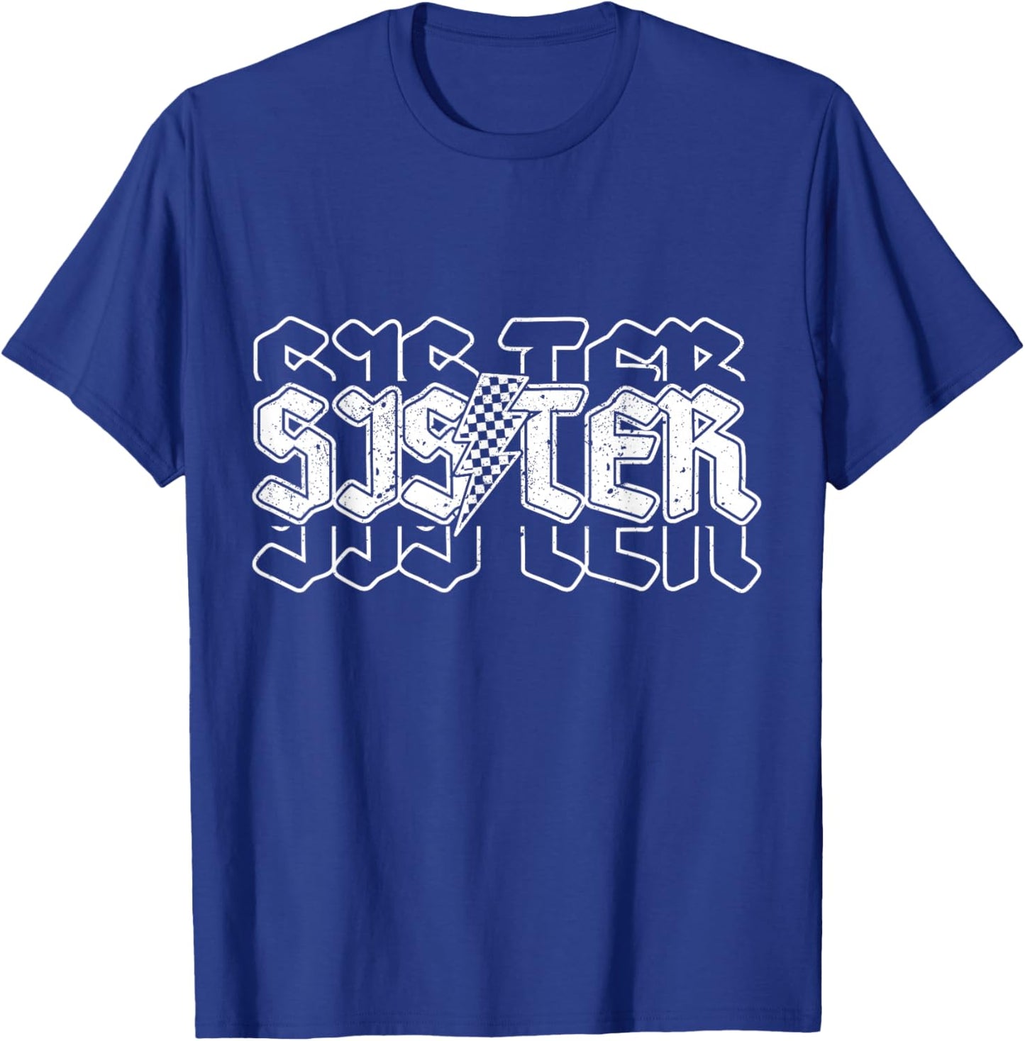 Checkered Sister Lightning Bolt Grandparents Day or Birthday T-Shirt - T-Shirt | Royal