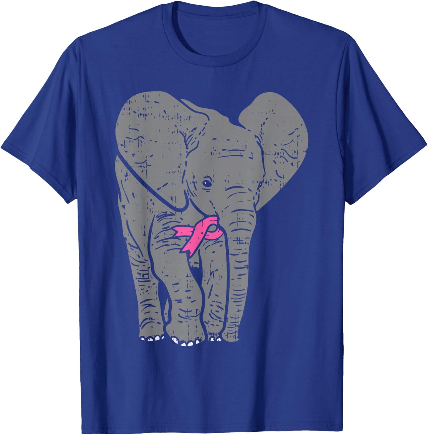 Elephant Pink Ribbon Breast Cancer Awareness Support Gift T-Shirt - T-Shirt | Royal