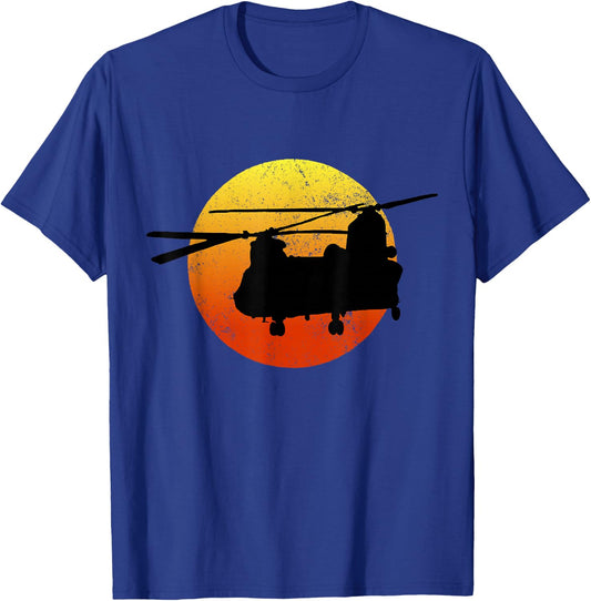 CH47 Chinook Silhouette Sunset Military Helicopter CH47 T-Shirt - T-Shirt | Royal