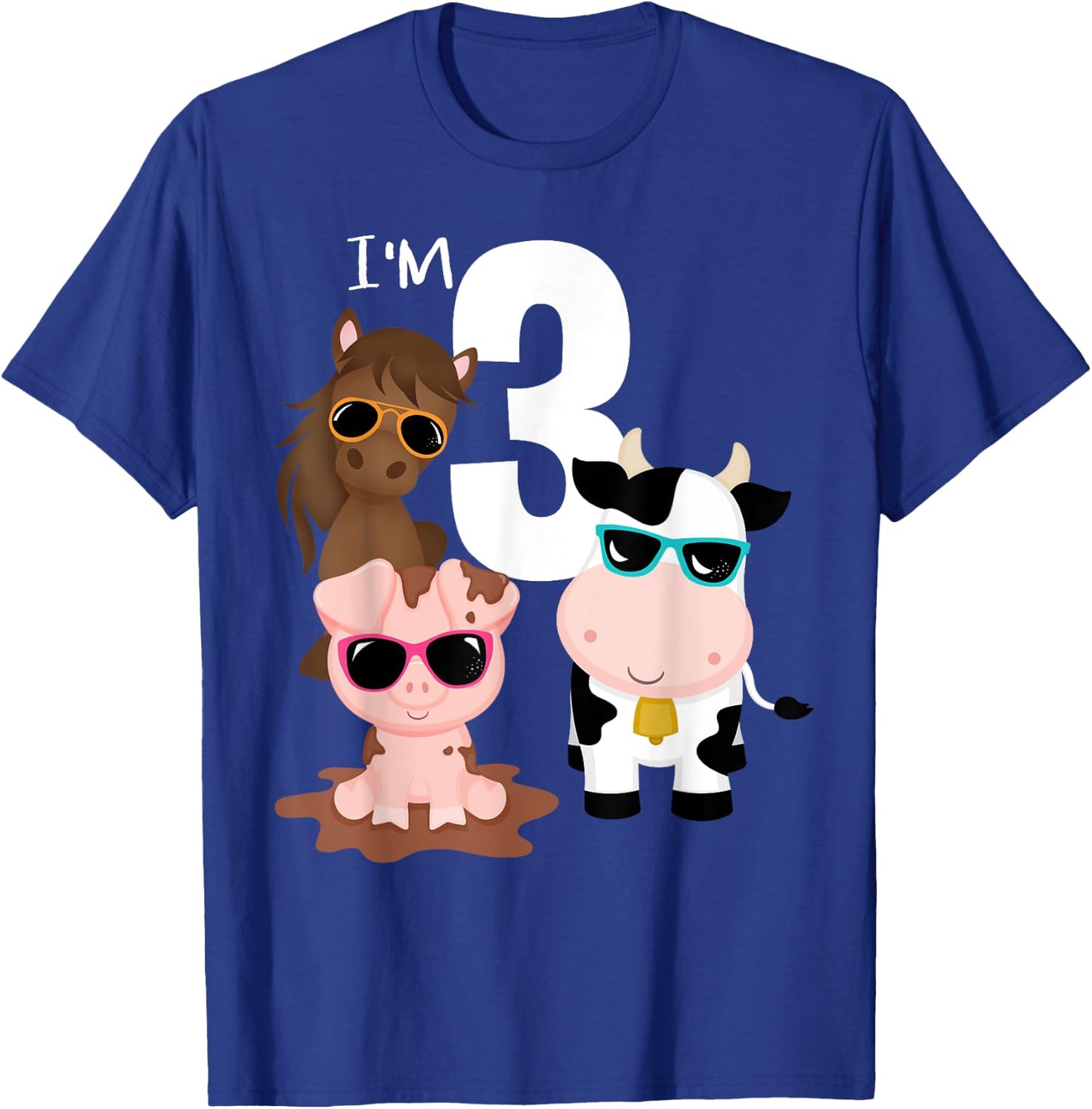 Cool Farm Animals 3rd Birthday Party 3 Year Old Toddler T-Shirt - T-Shirt | Royal