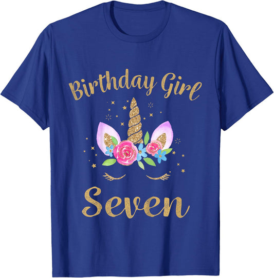Kids 7 Year Old Birthday Girl Unicorn Shirt 7th Birthday Outfit T-Shirt - T-Shirt | Royal