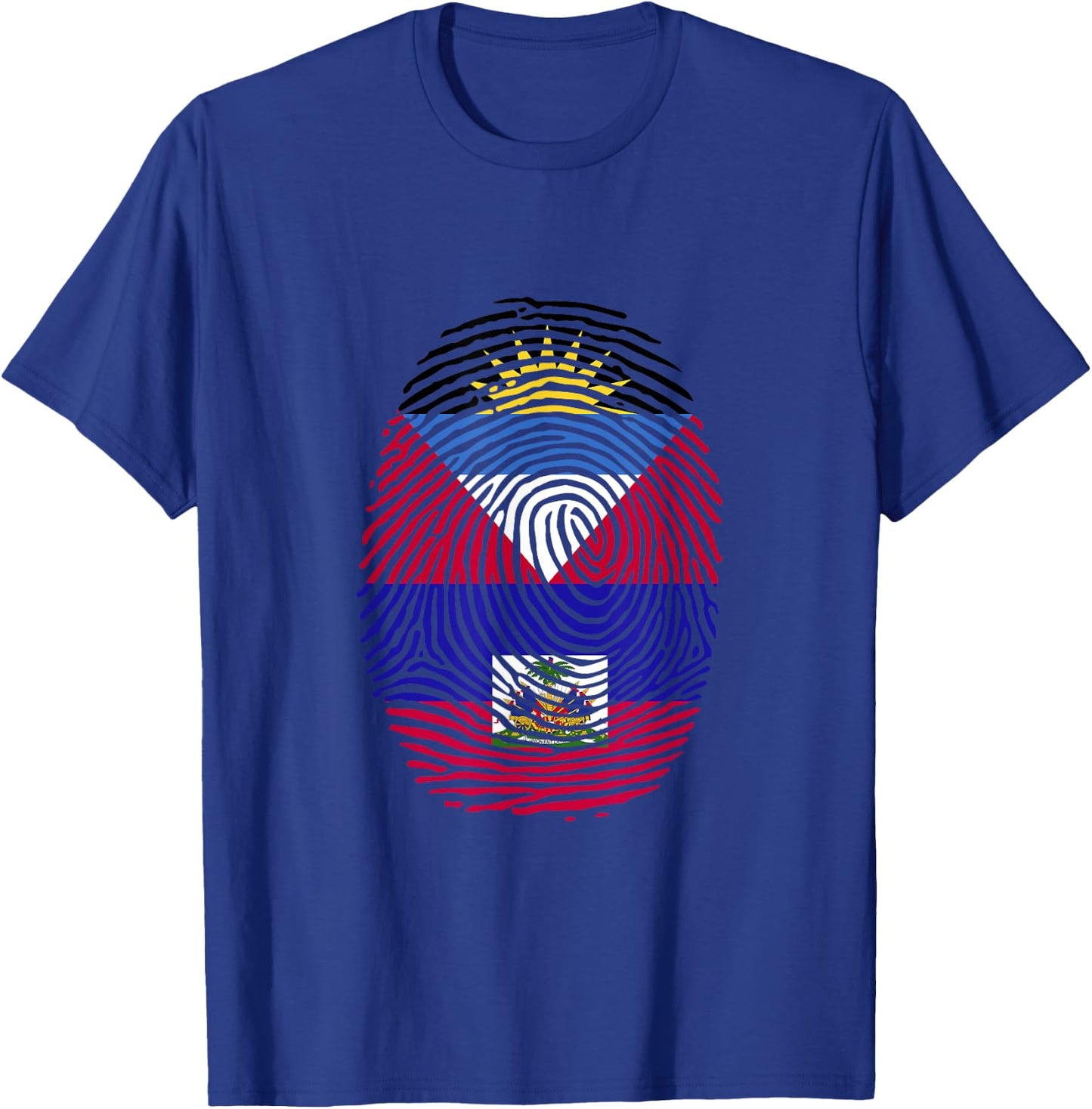 Antigua and Haiti Fingerprint Half Antiguan Haitian Roots T-Shirt - T-Shirt | Royal